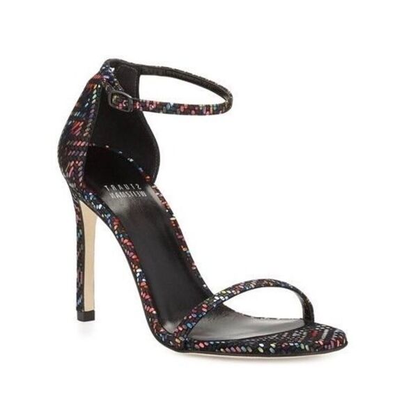 Stuart Weitzman Women’s 6 1/2 Nudistsong Woven Napa d'Orsay Sandal Black/Multi R - Picture 1 of 10